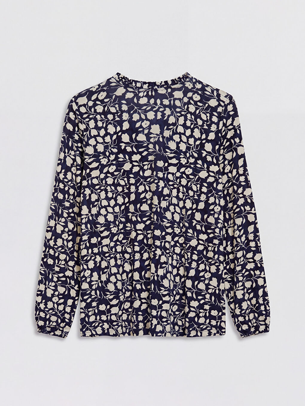 Mavi Bağlamalı Yaka Çiçekli Bluz-1