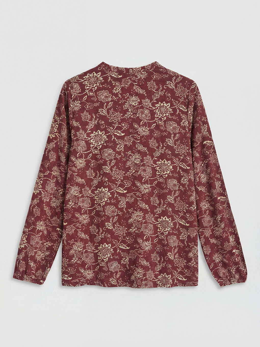 Bordo Bağlamalı Yaka Desenli Bluz-1