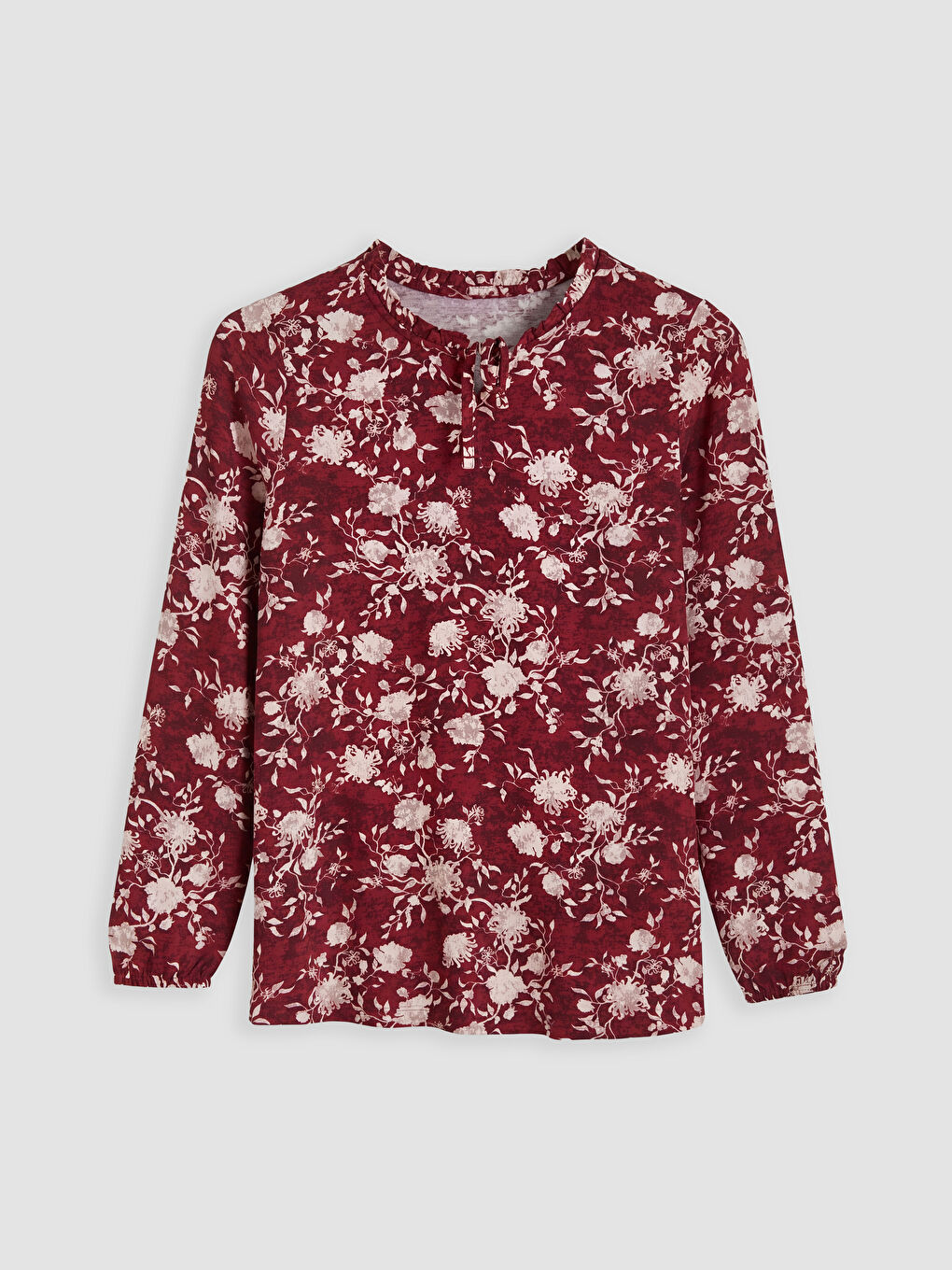 Bordo Bağlamalı Yaka Çiçekli Bluz-4