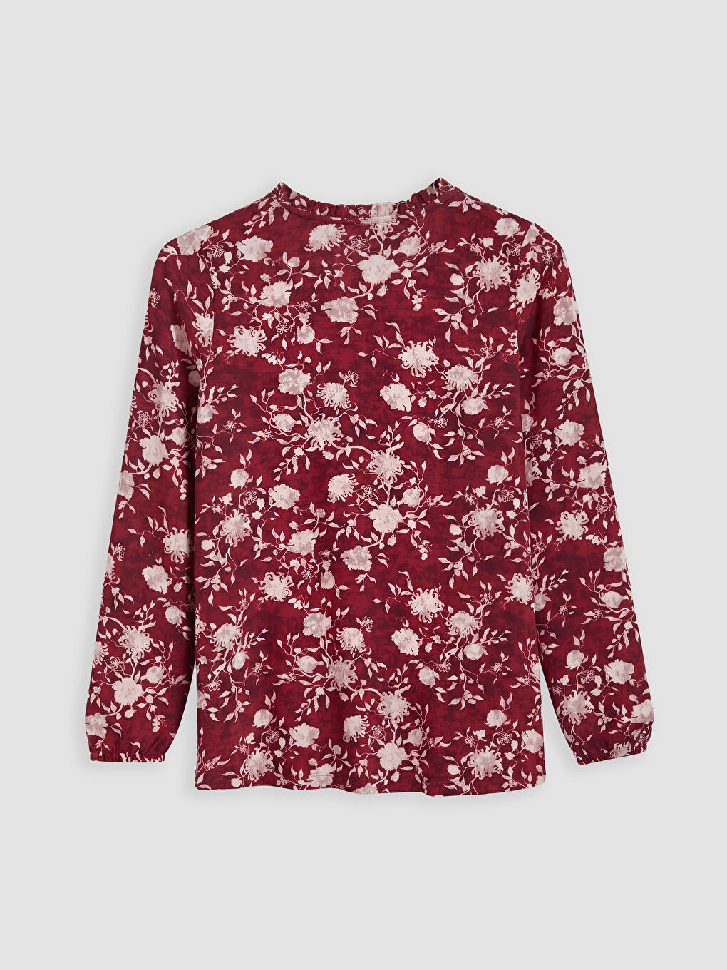 Bordo Bağlamalı Yaka Çiçekli Bluz-5