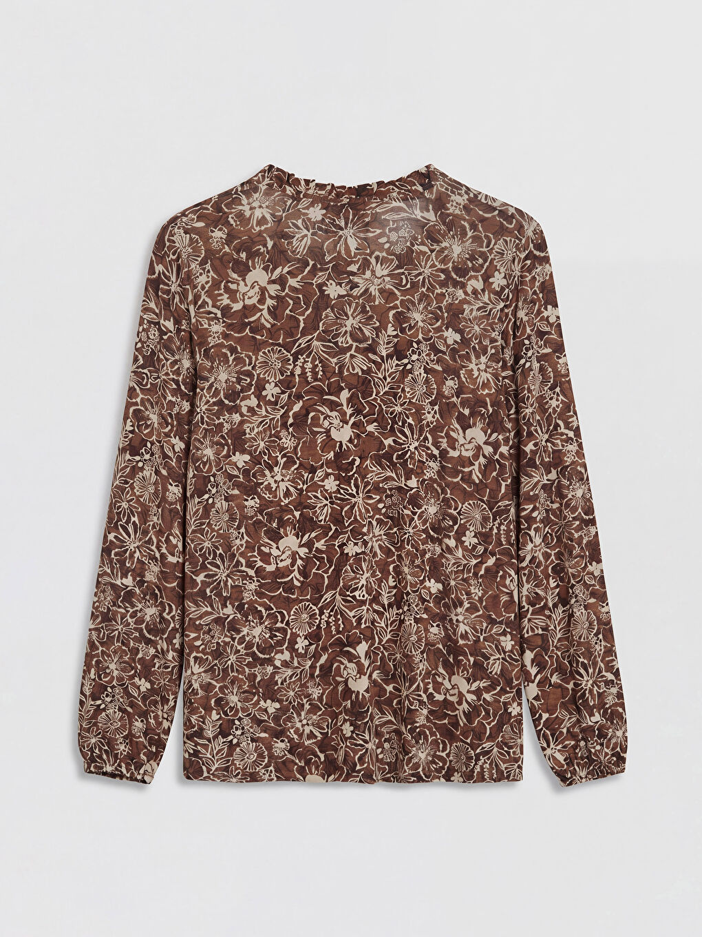 Kahverengi Bağlamalı Yaka Çiçekli Bluz-1
