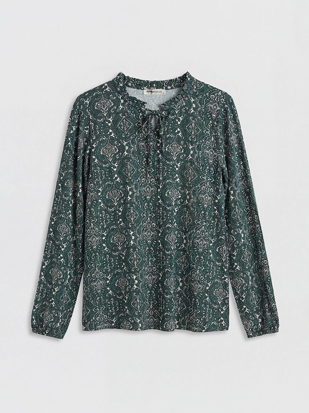 Yeşil Bağlamalı Yaka Desenli Bluz