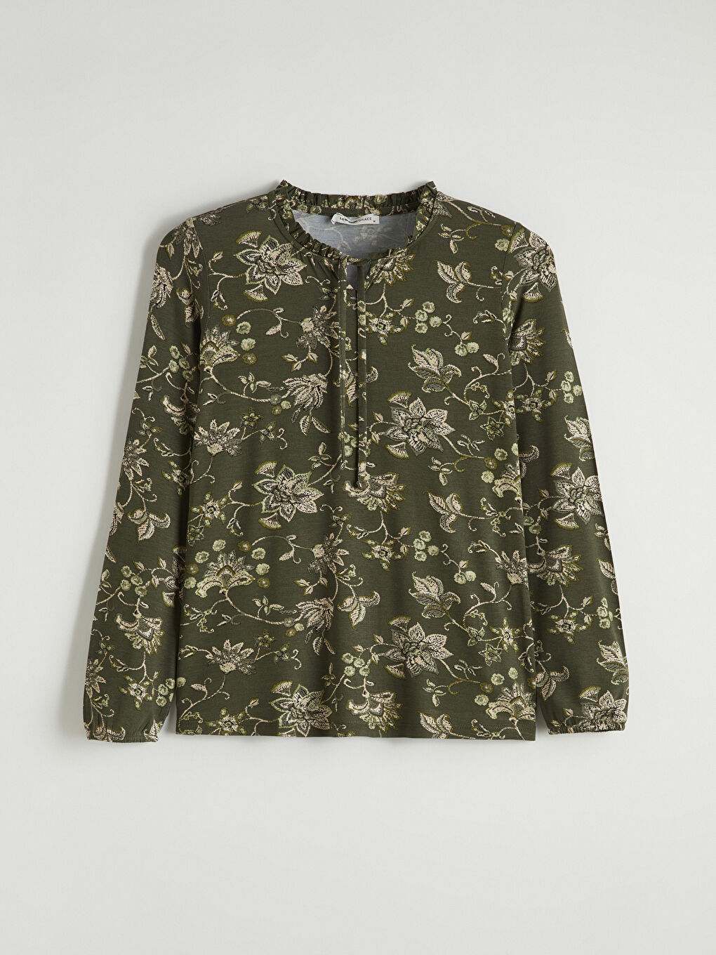 Yeşil Bağlamalı Yaka Desenli Bluz