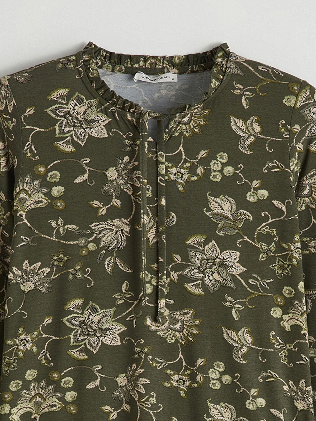 Yeşil Bağlamalı Yaka Desenli Bluz-1