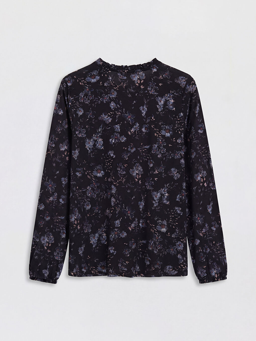 Lacivert Bağlamalı Yaka Çiçekli Bluz-1