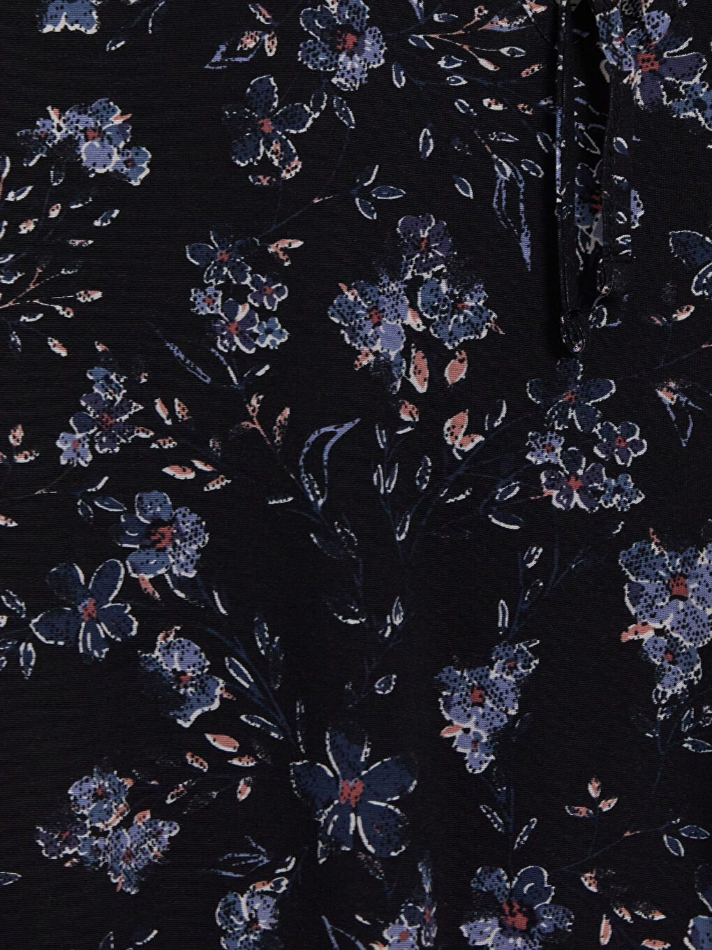 Lacivert Bağlamalı Yaka Çiçekli Bluz-2