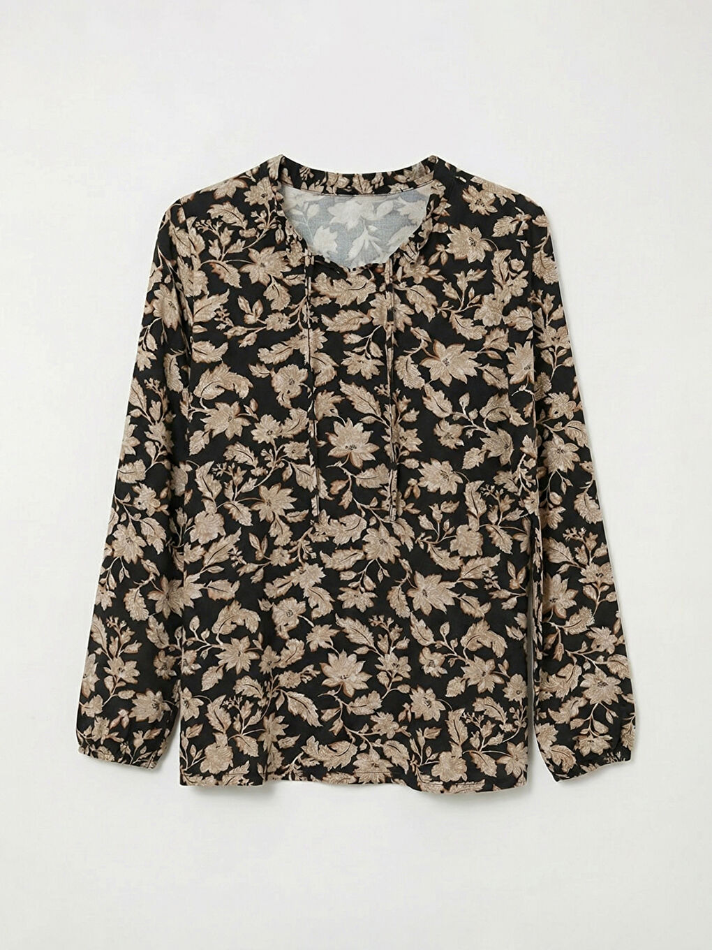 Siyah Bağlamalı Yaka Çiçekli Bluz-4