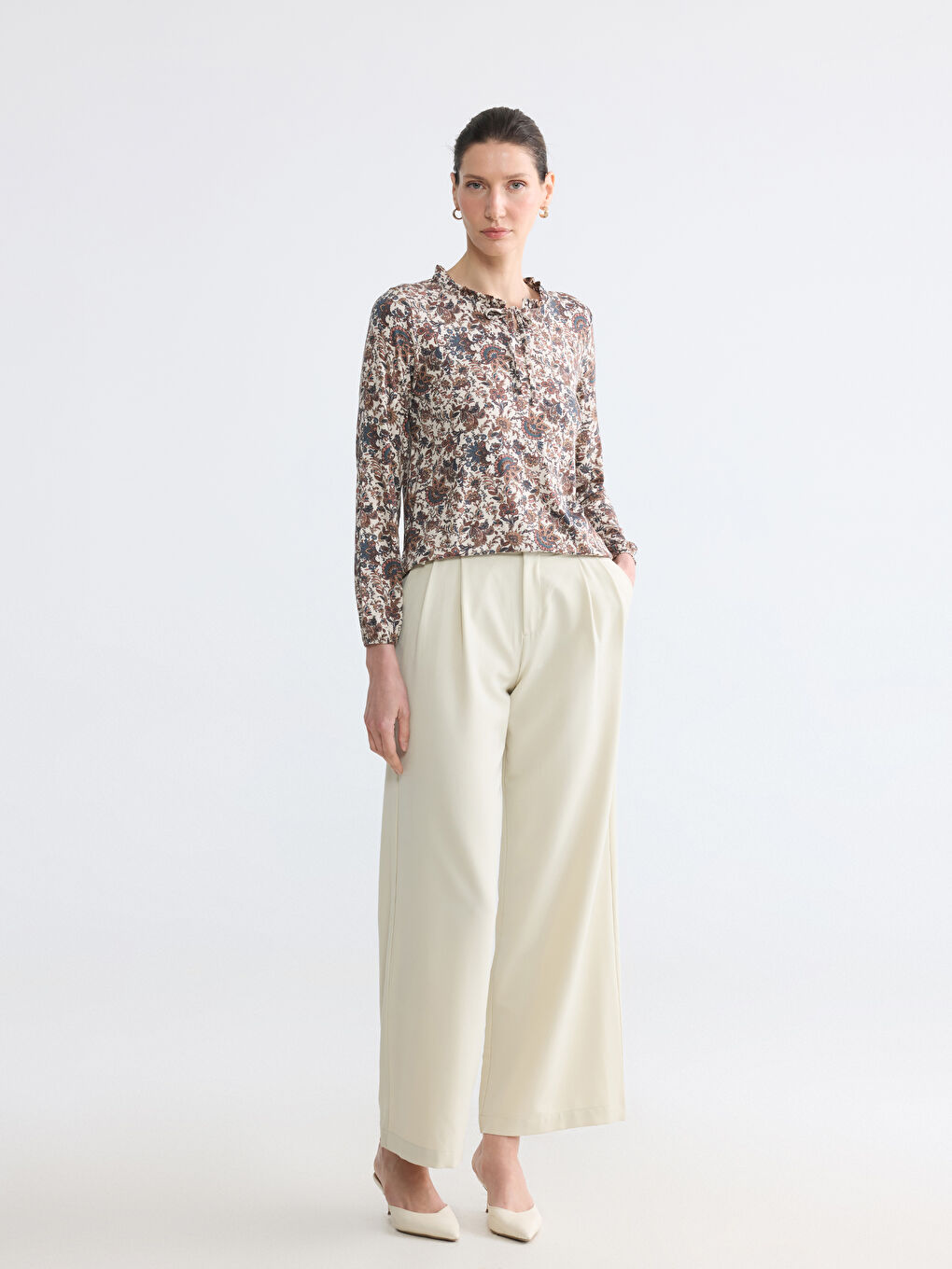 Tie Neck Patterned Blouse-1