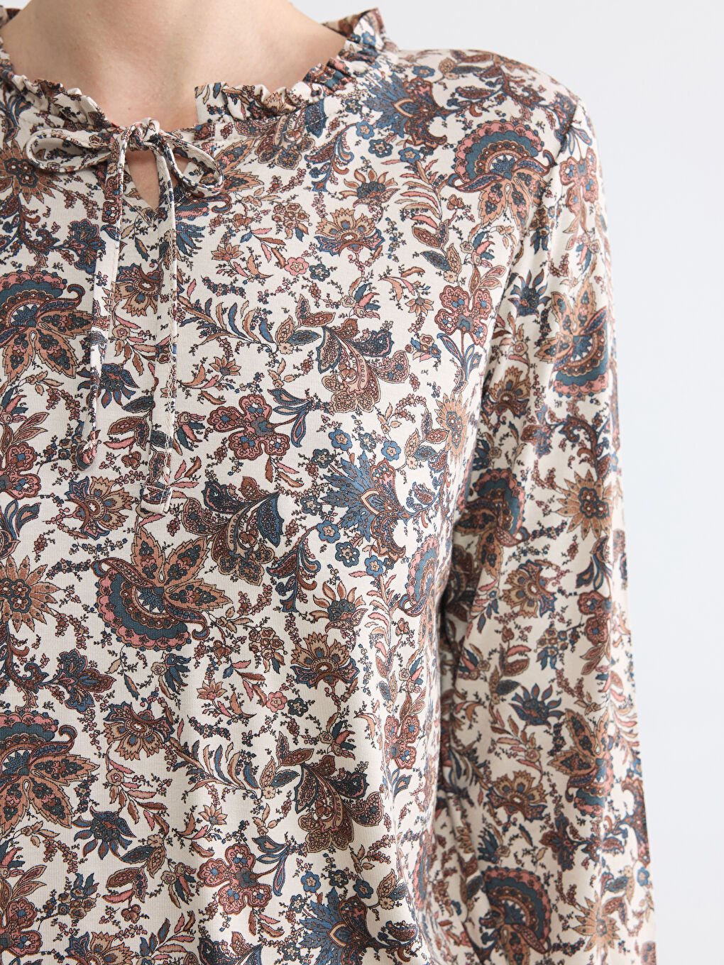 Tie Neck Patterned Blouse-2
