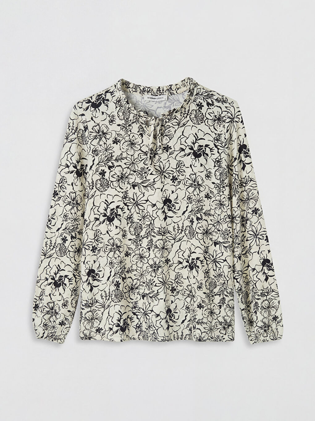 Bej Bağlamalı Yaka Çiçekli Bluz