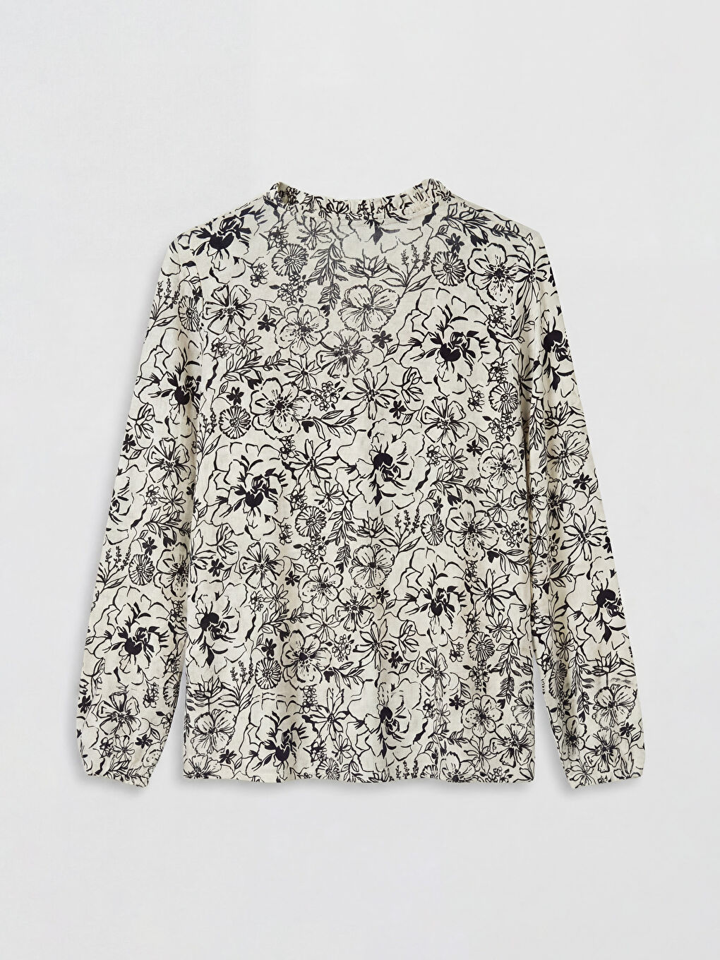 Bej Bağlamalı Yaka Çiçekli Bluz-1