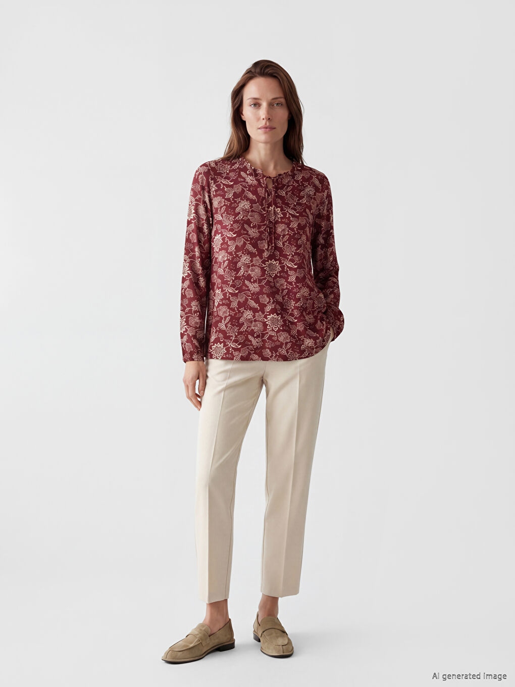 Tie Neck Patterned Blouse-1