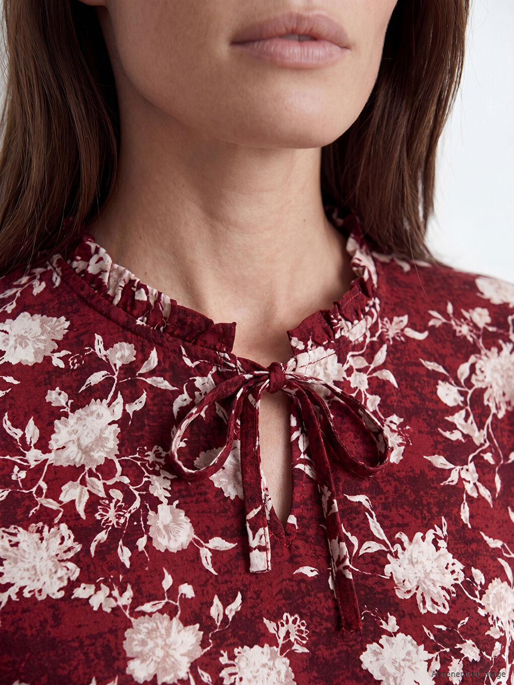 Bordo Bağlamalı Yaka Çiçekli Bluz-2