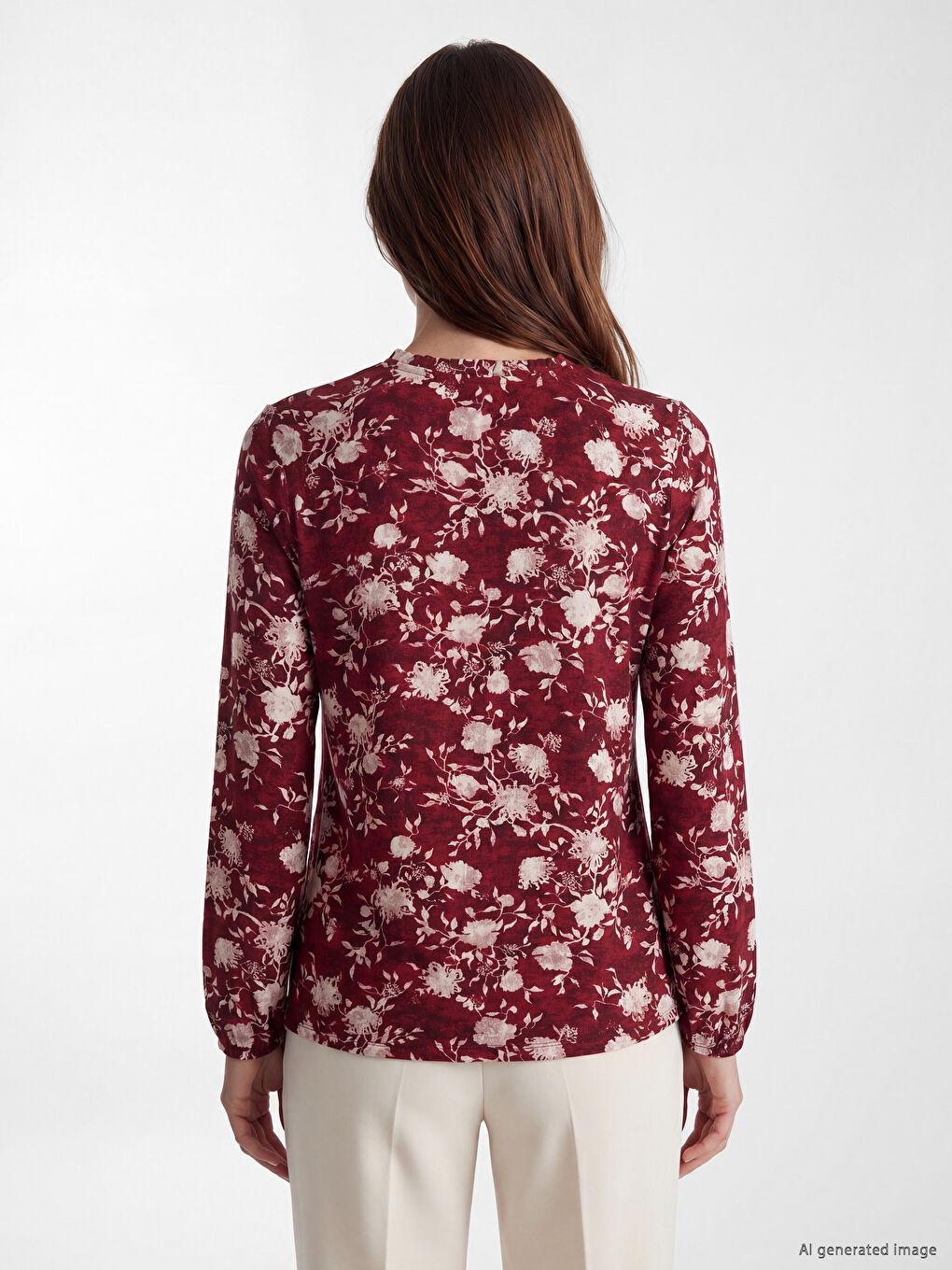 Bordo Bağlamalı Yaka Çiçekli Bluz-3