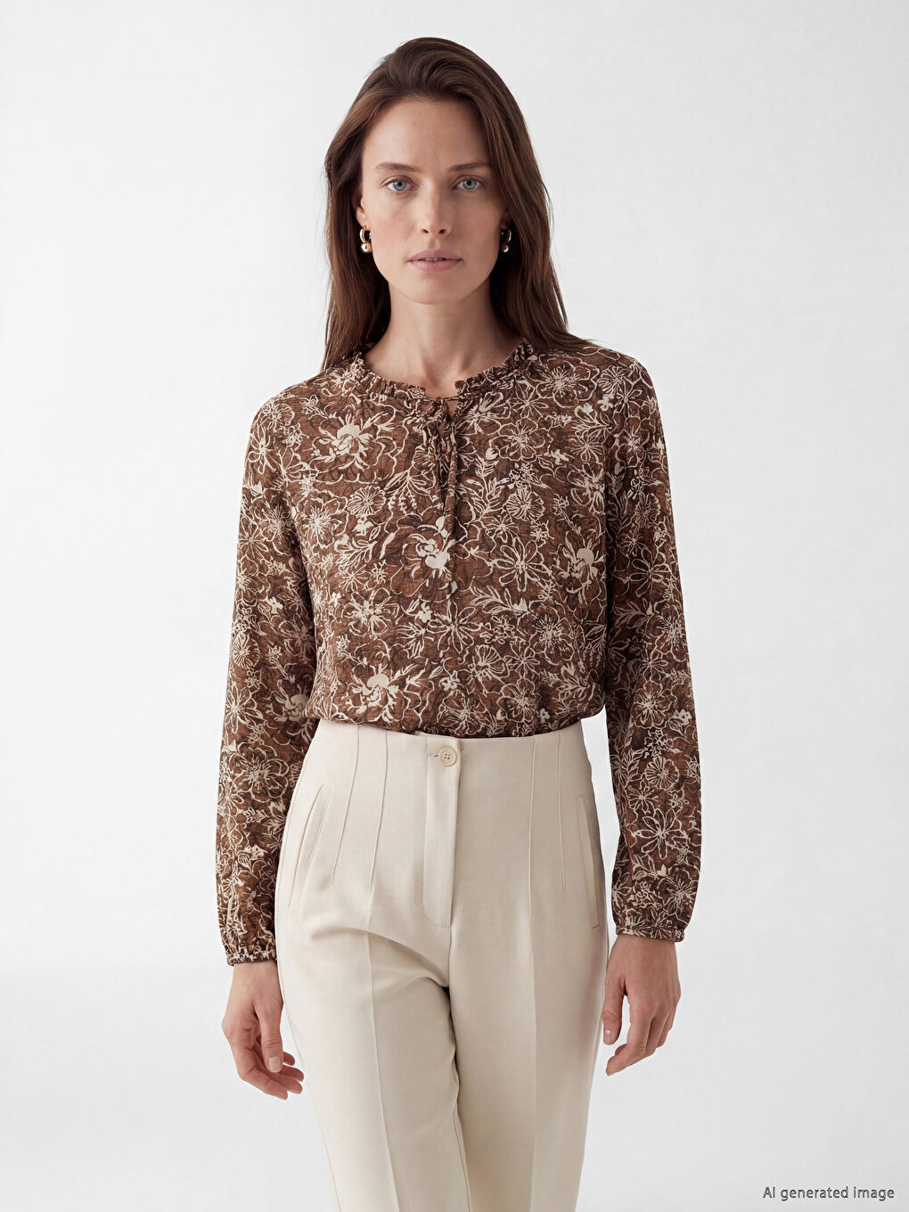 Tie Neck Floral Blouse