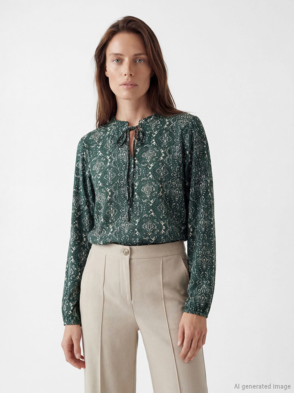 Women's Tie Neck Patterned Blouse