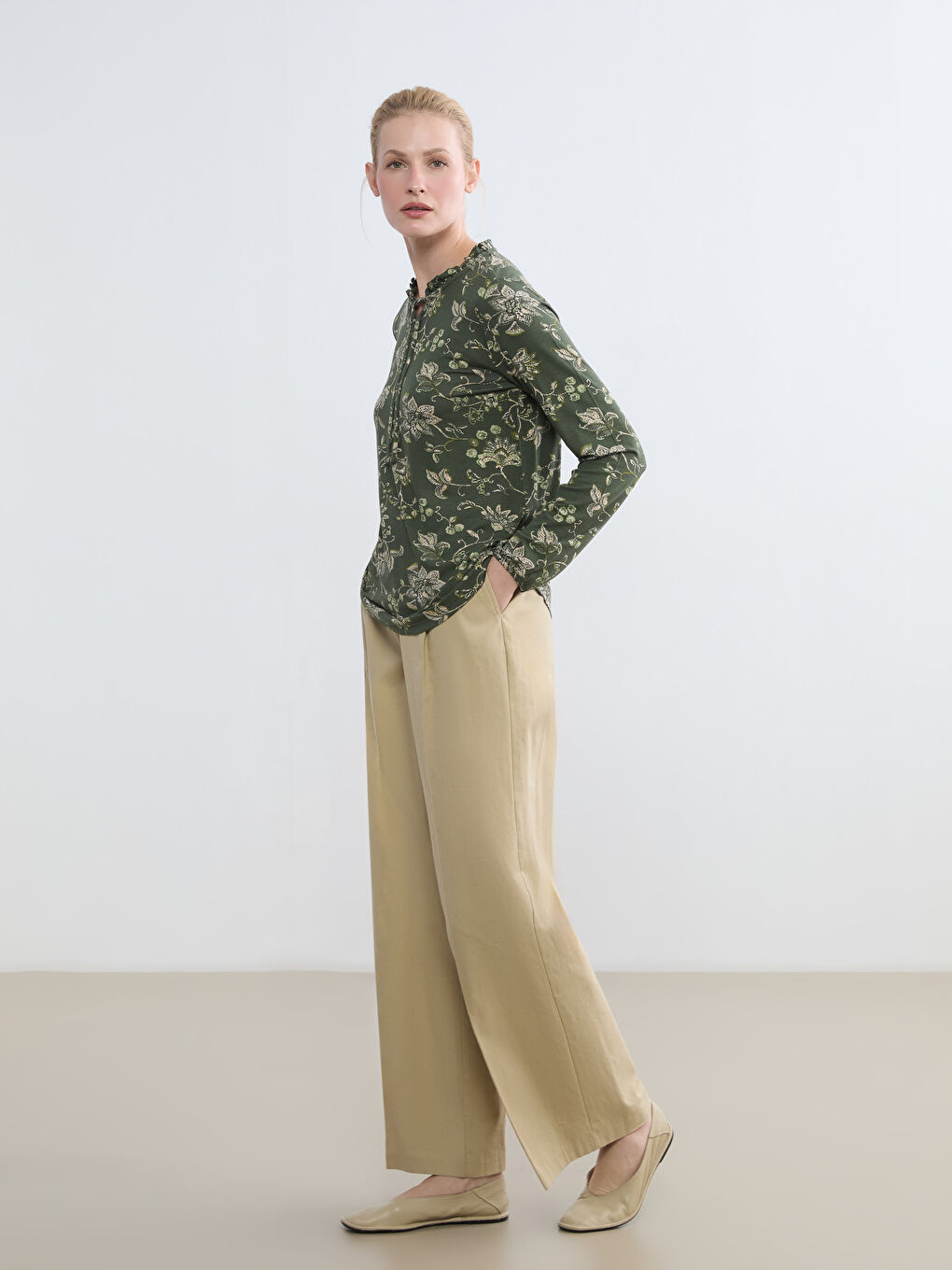 Tie-Neck Patterned Blouse-1