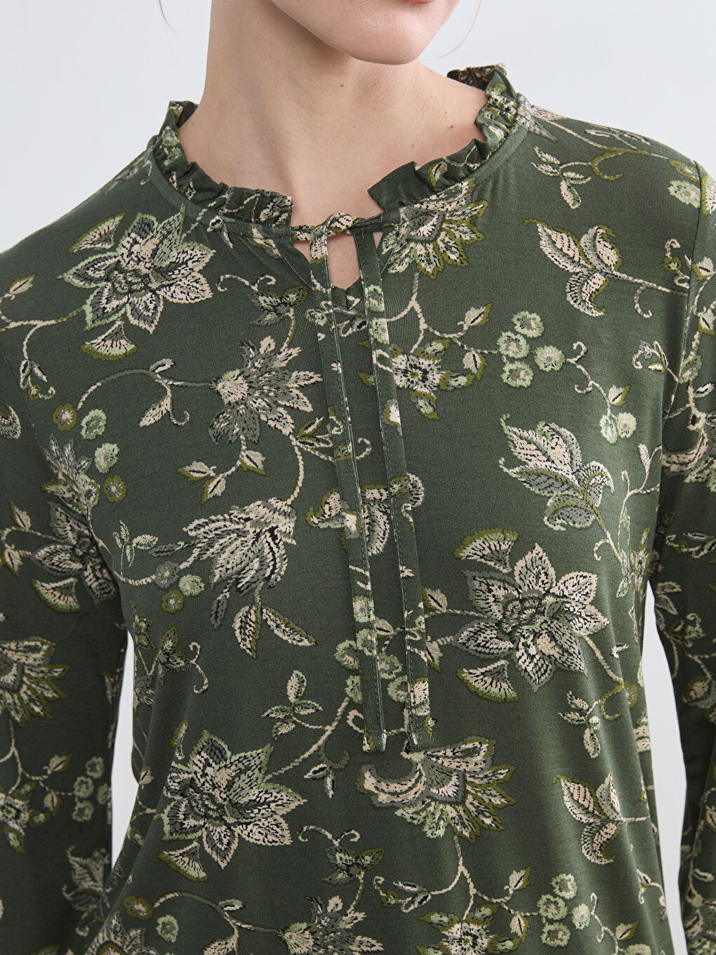 Tie-Neck Patterned Blouse-2