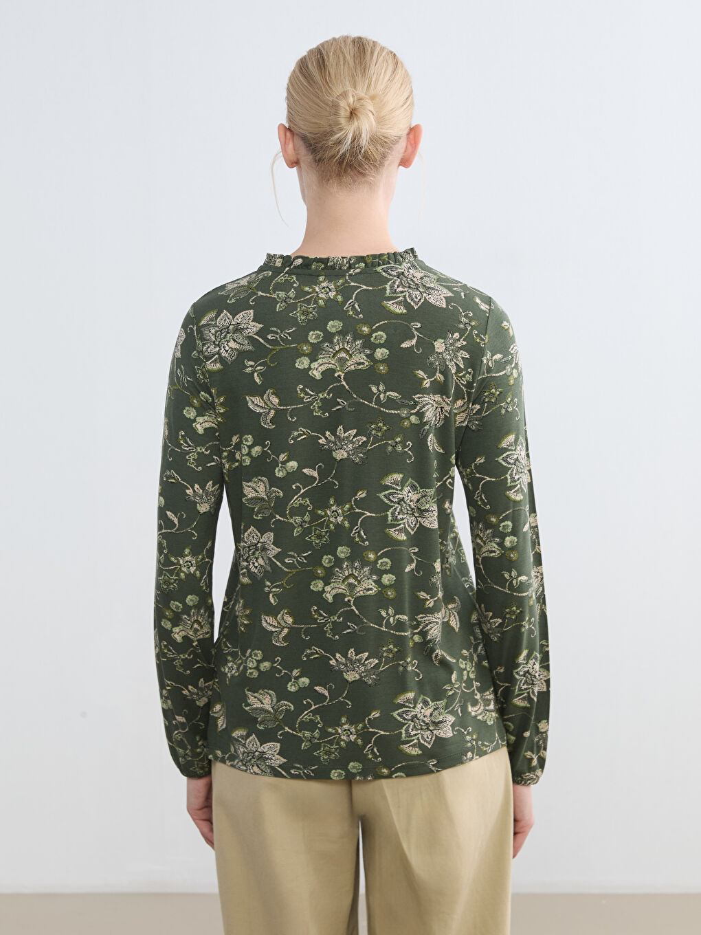 Tie-Neck Patterned Blouse-3