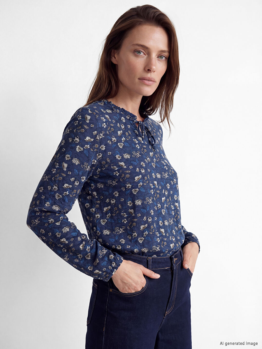 Tie Neck Floral Blouse