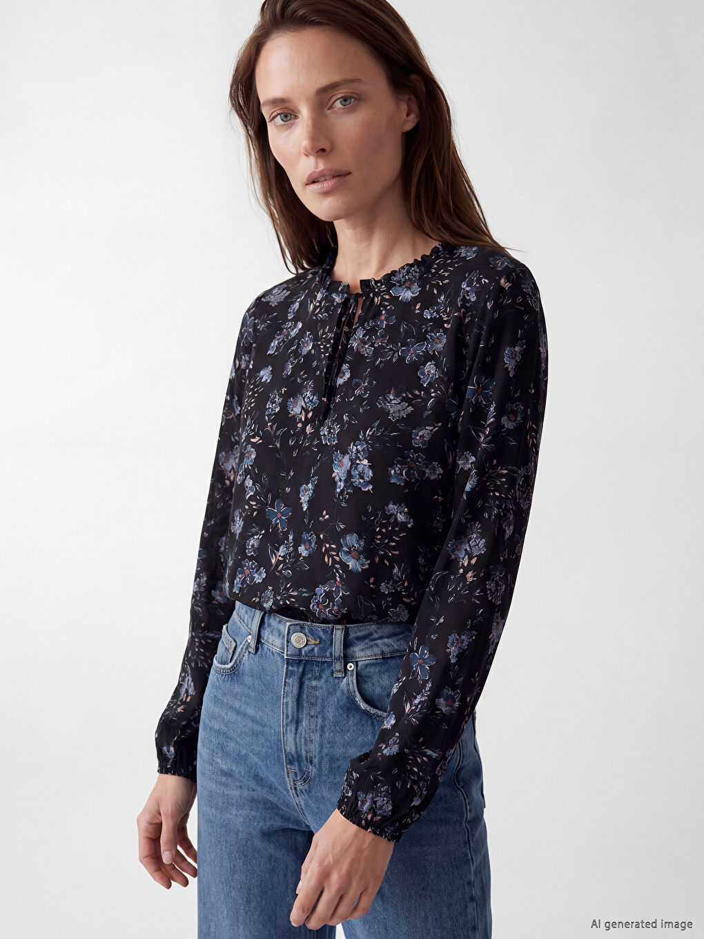 Tie Neck Floral Blouse