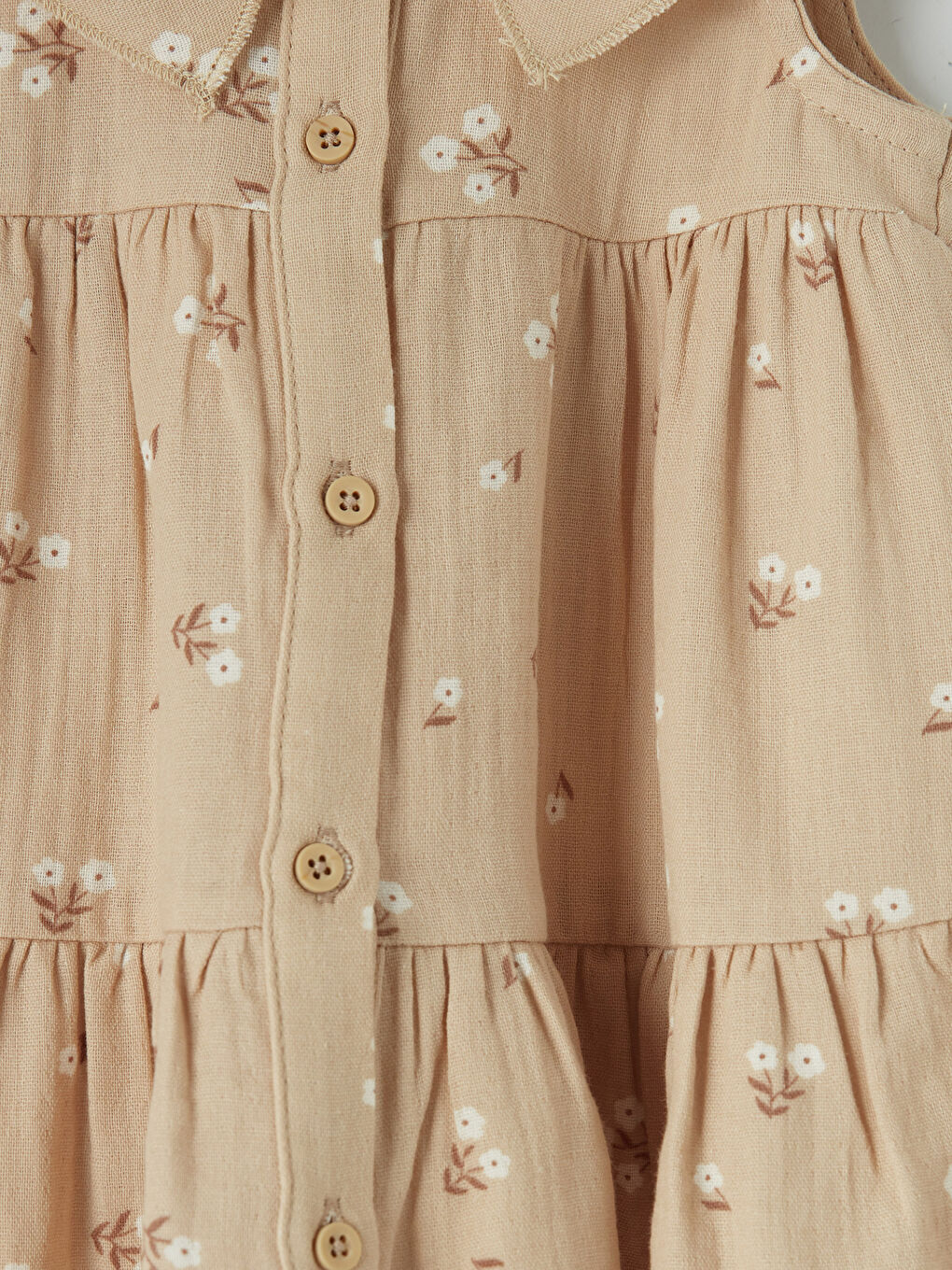 Bej Bebe Yaka Çiçek Desenli Kız Bebek Müslin Elbise-2