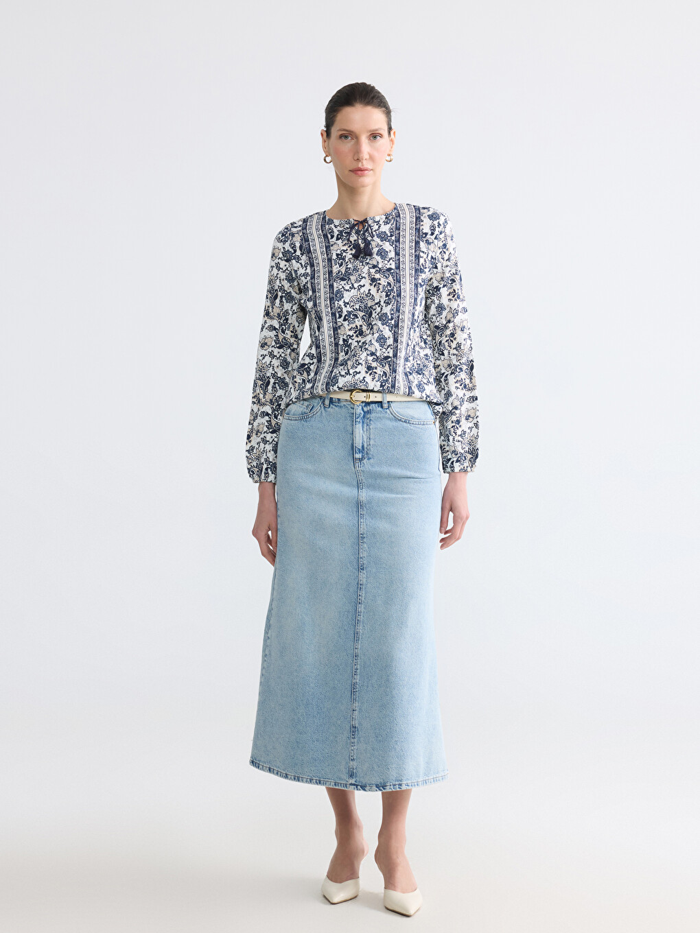 Tie Neck Patterned Blouse-1