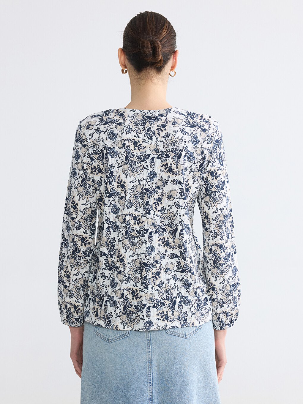 Tie Neck Patterned Blouse-3