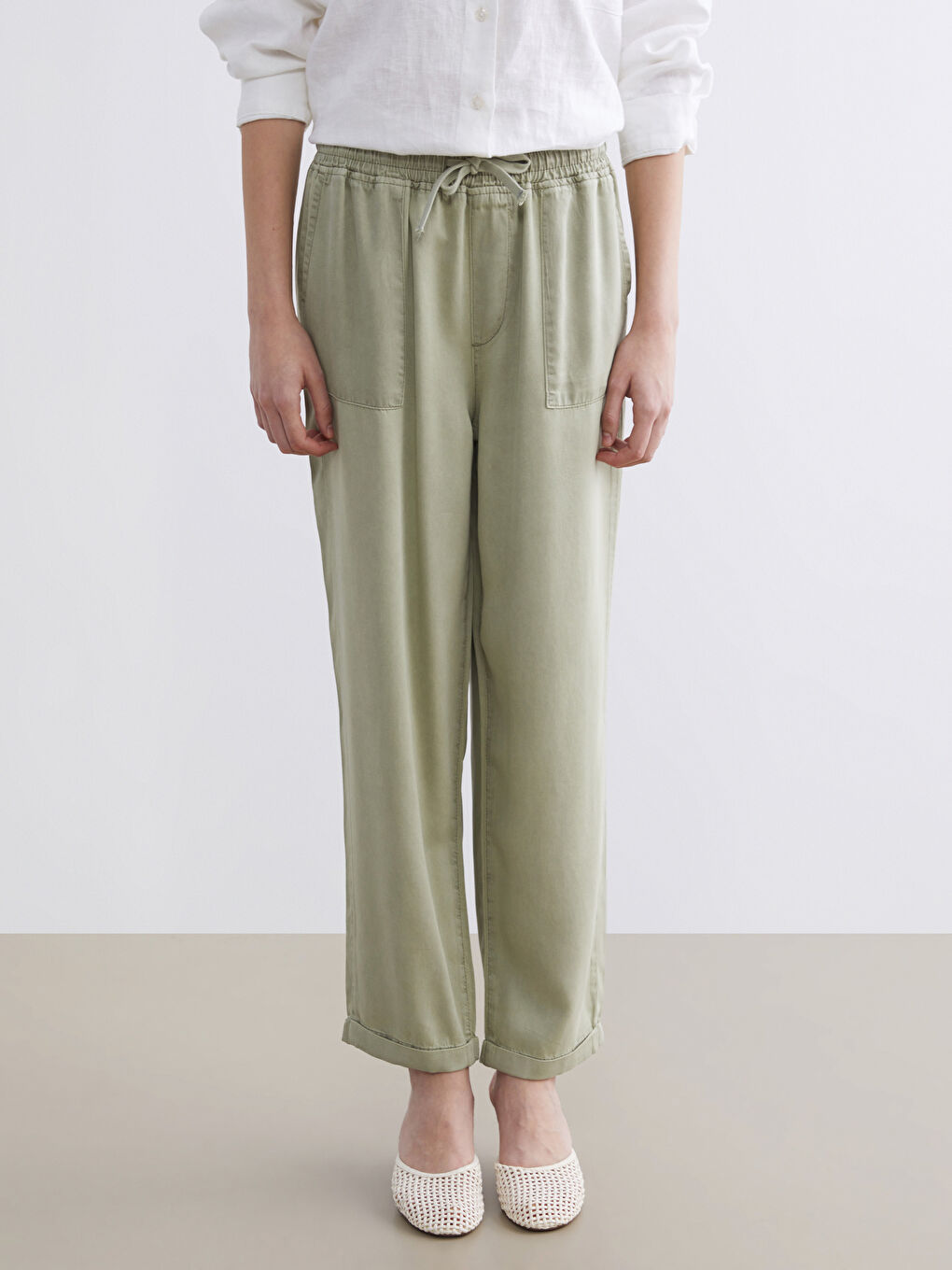 Yeşil Beli Lastikli Carrot Fit Kadın Jean Pantolon-1