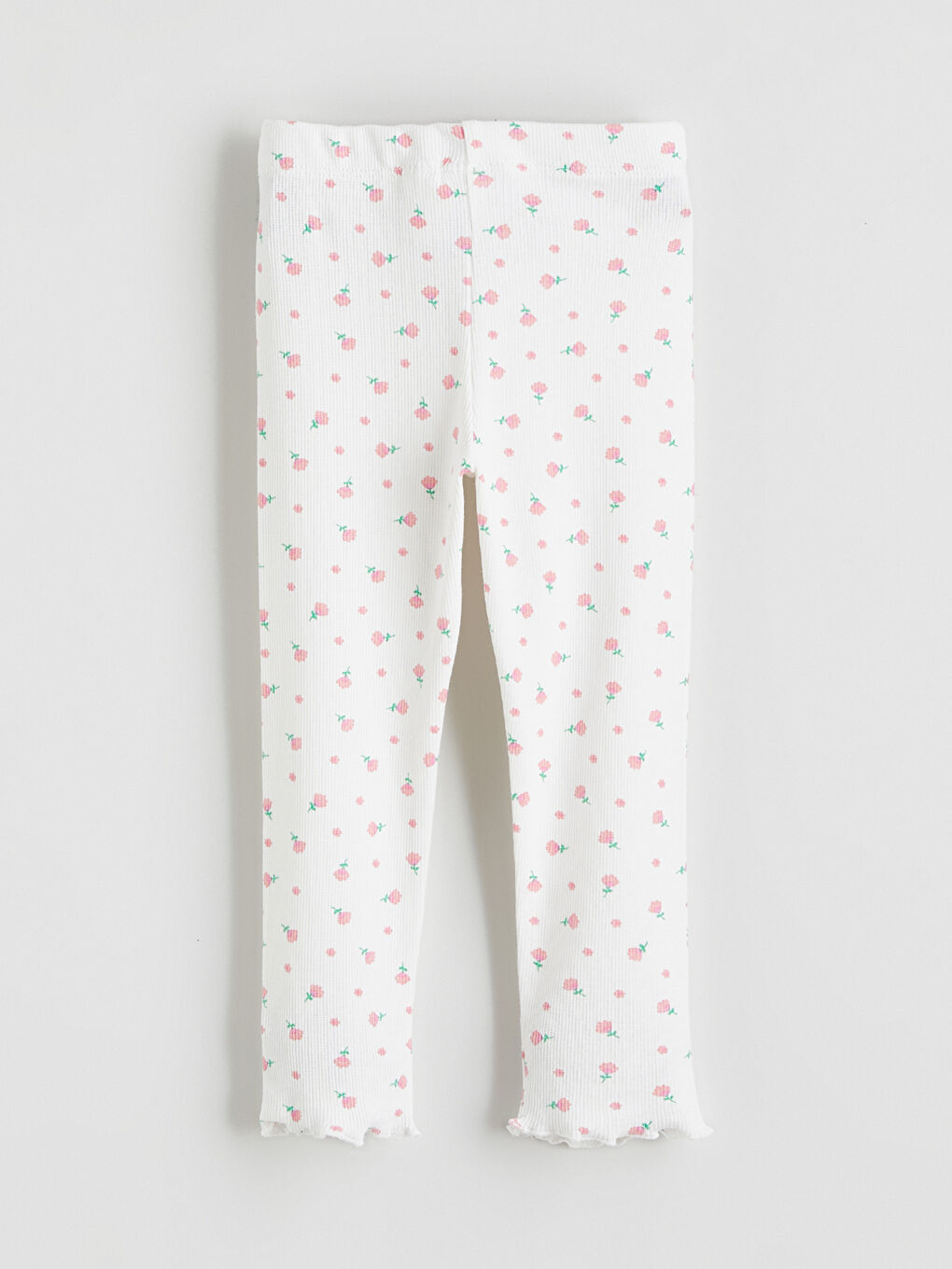 Ekru Beli Lastikli Çiçekli Kız Çocuk Tayt 2'li-3