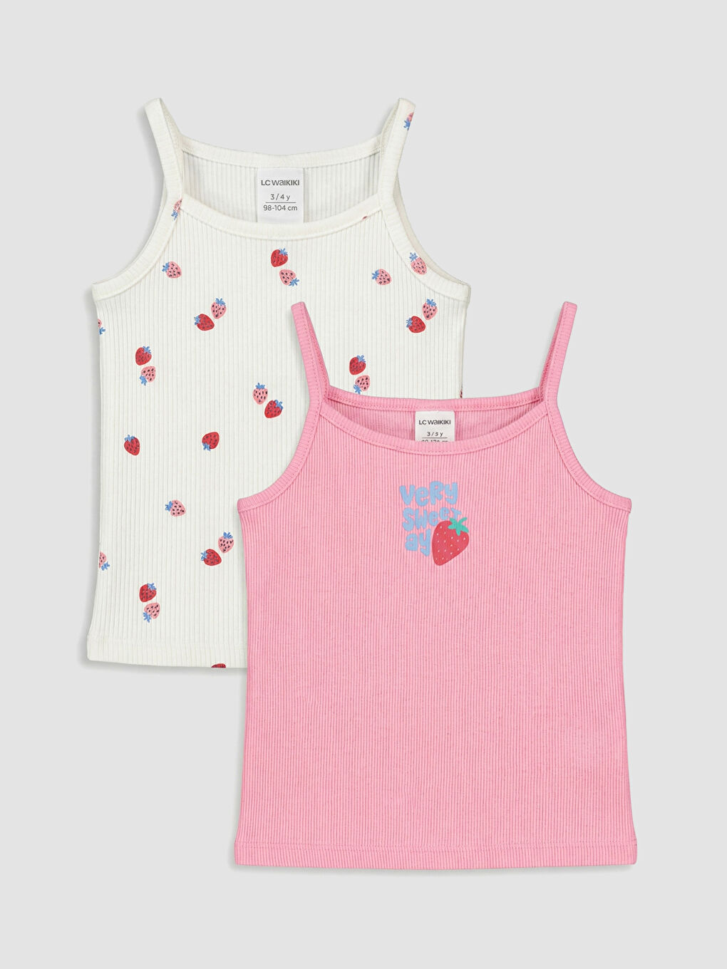 Pembe U Yaka Çilek Baskılı Kız Çocuk Atlet 2'li