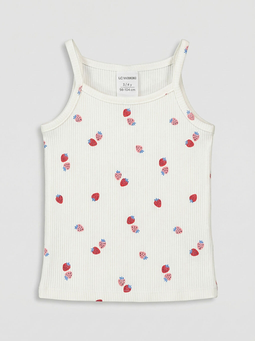 Pembe U Yaka Çilek Baskılı Kız Çocuk Atlet 2'li-1