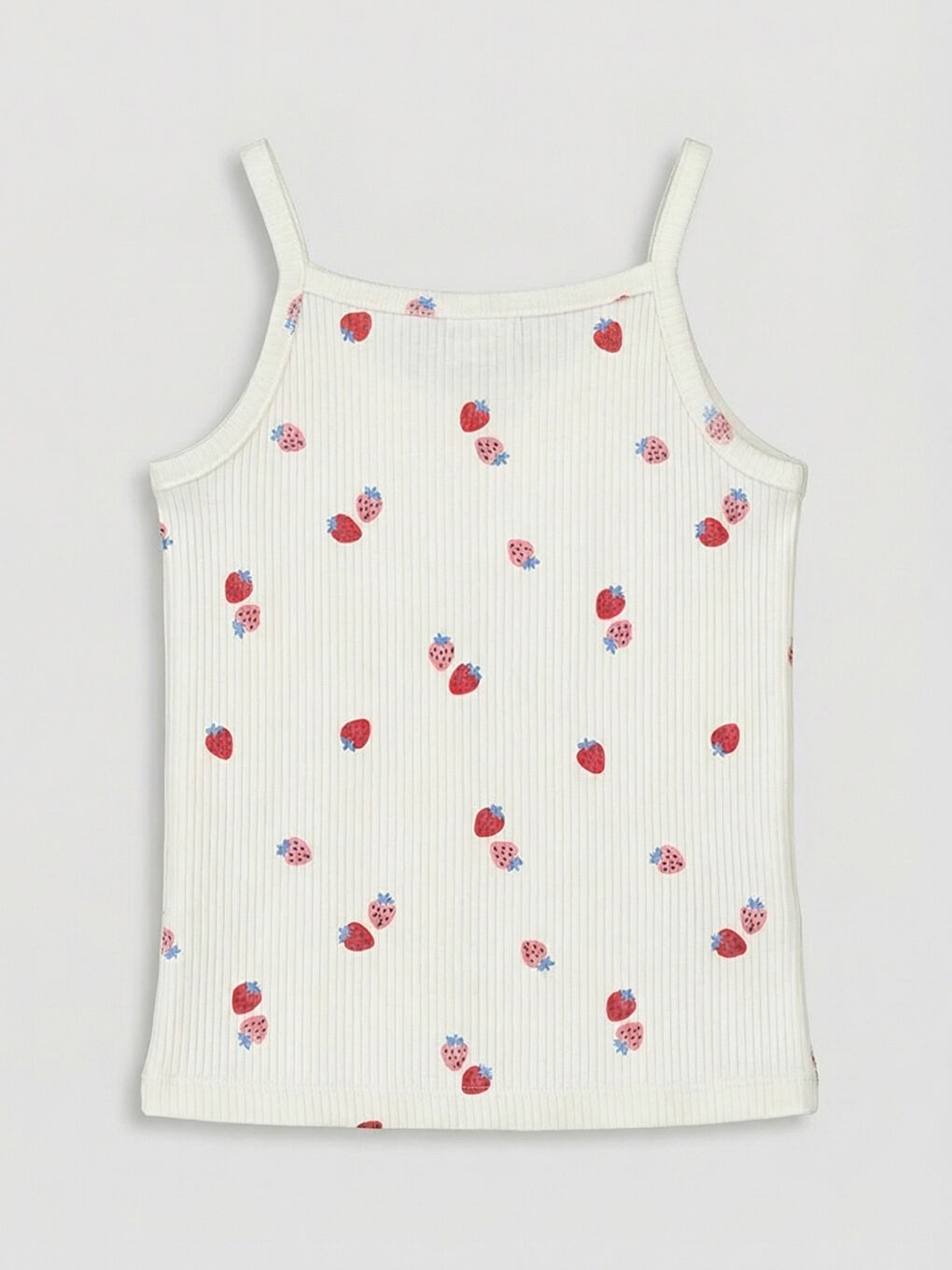 Pembe U Yaka Çilek Baskılı Kız Çocuk Atlet 2'li-2