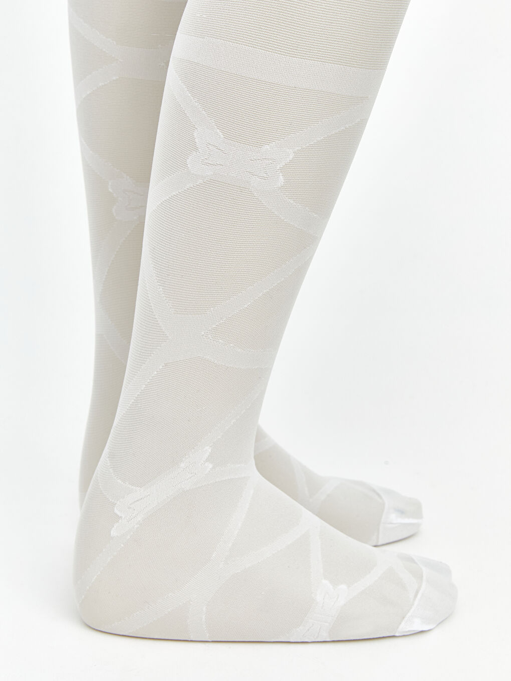 Beyaz Desenli Kız Çocuk İnce Külotlu Çorap-1
