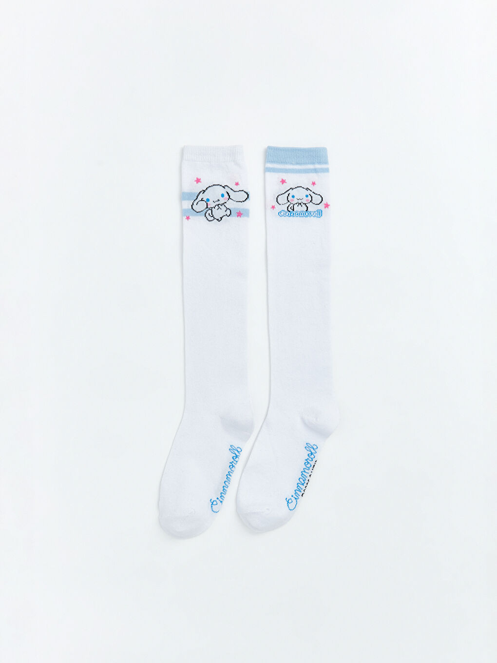 Beyaz Cinnamoroll Desenli Kız Çocuk Diz Altı Çorap 2'li