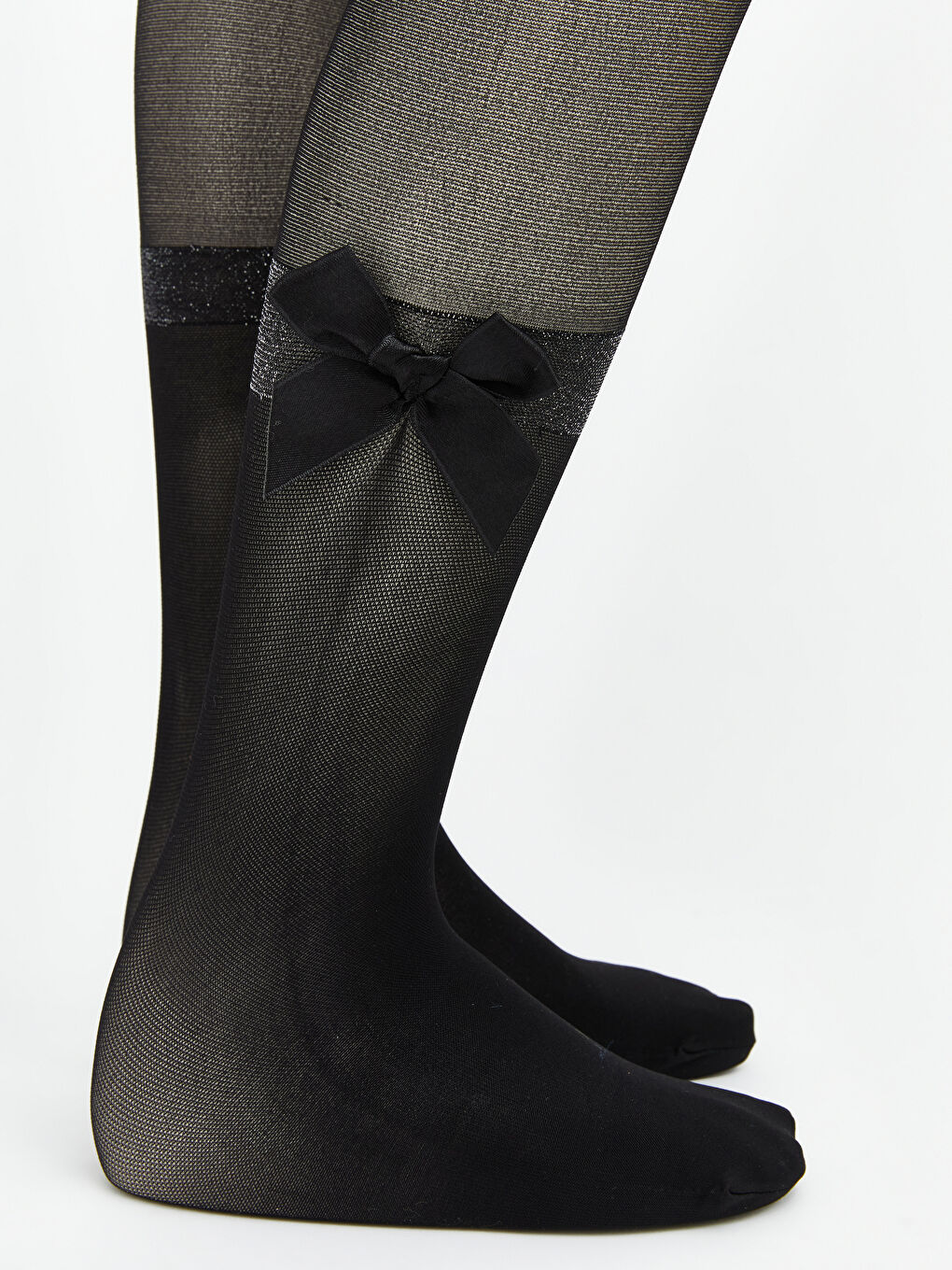 Siyah Fiyonk Detaylı Kız Çocuk İnce Külotlu Çorap 2'li-1