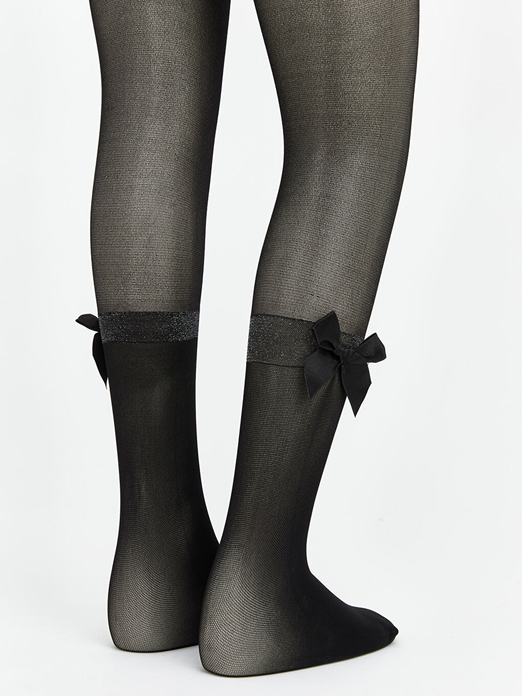 Siyah Fiyonk Detaylı Kız Çocuk İnce Külotlu Çorap 2'li-2