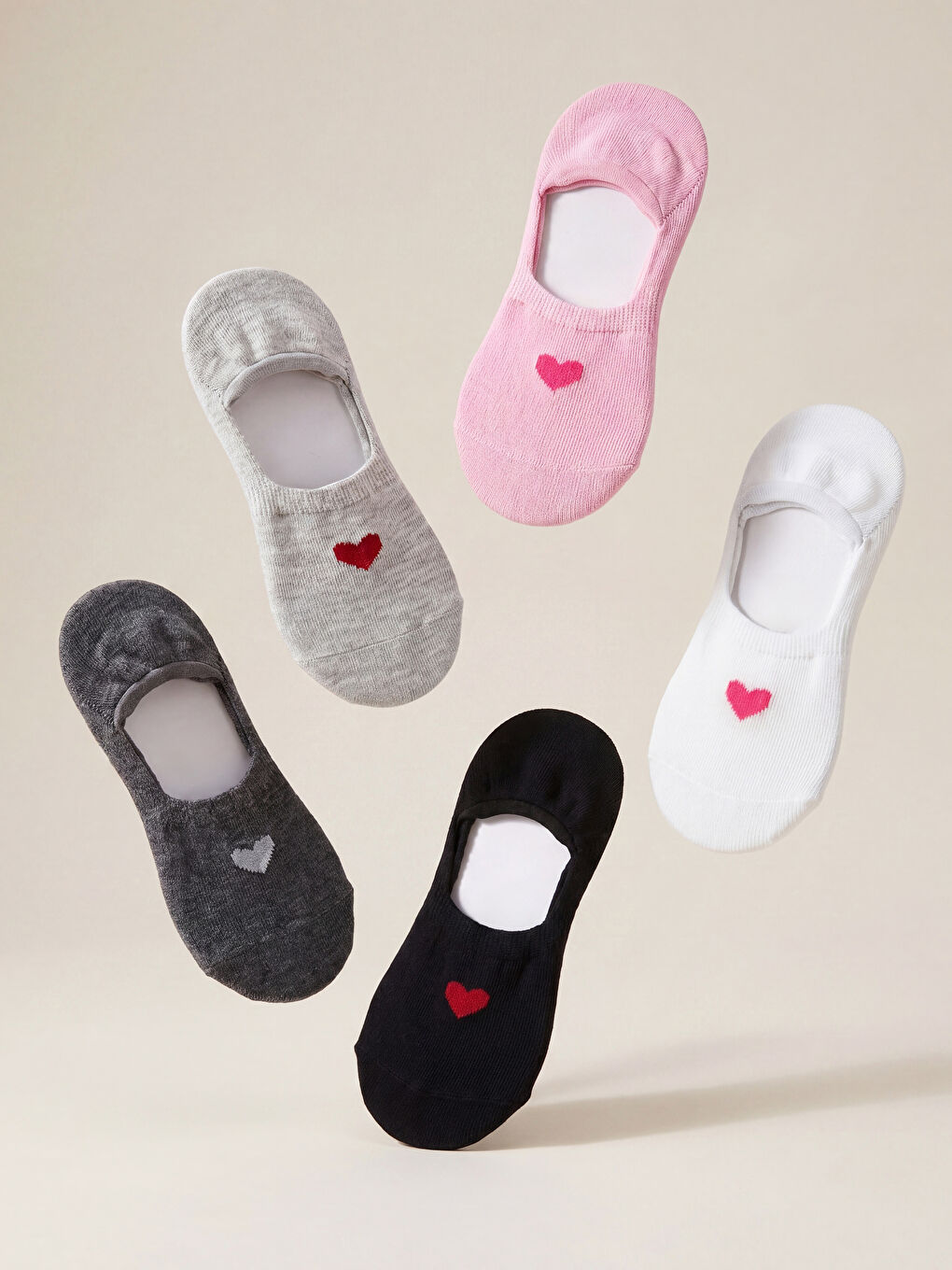 Heart Patterned Girls' Invisible Socks 5-Pack
