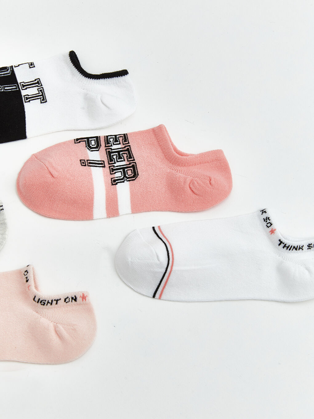 Beyaz Desenli Kız Çocuk Patik Çorap 5'li-1