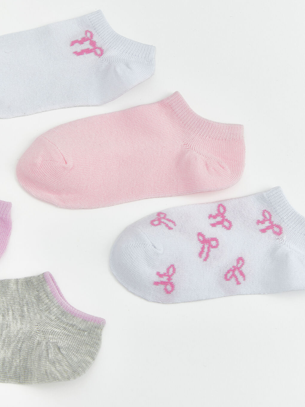 Beyaz Fiyonk Desenli Kız Çocuk Patik Çorap 5'li-1