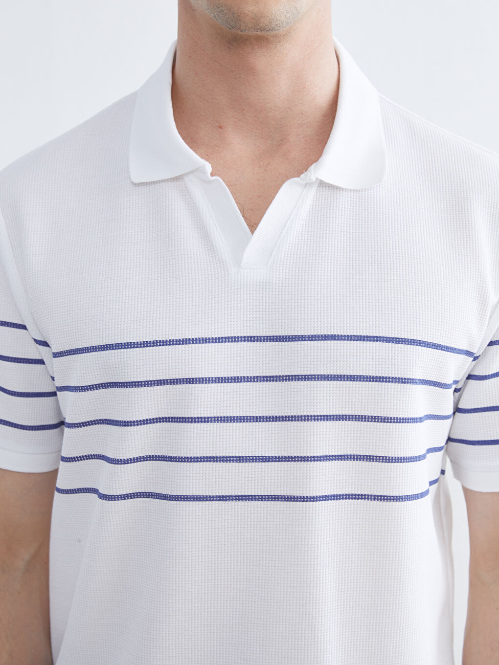 Ekru Polo Yaka Çizgili Erkek Tişört-2