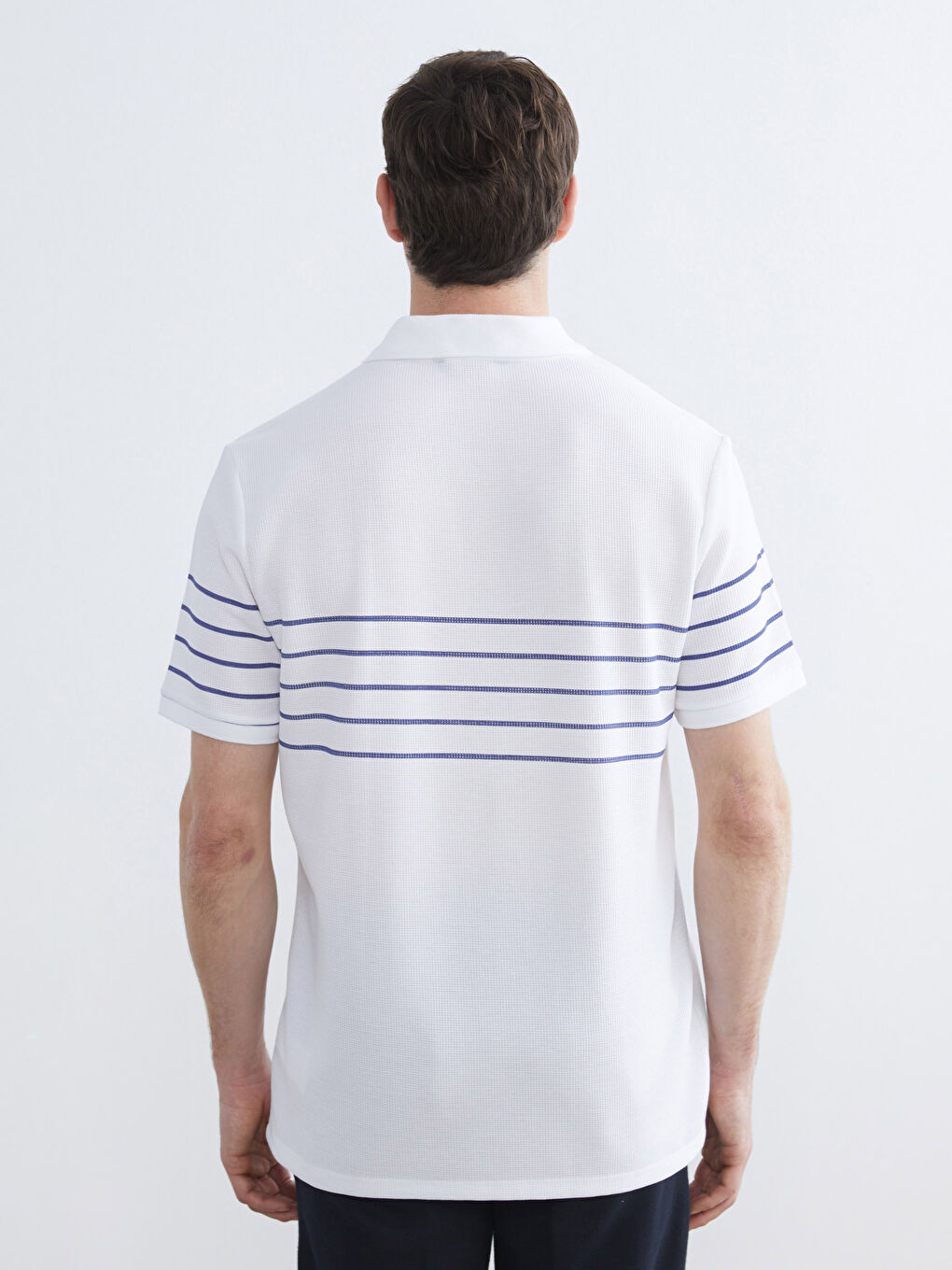 Ekru Polo Yaka Çizgili Erkek Tişört-3