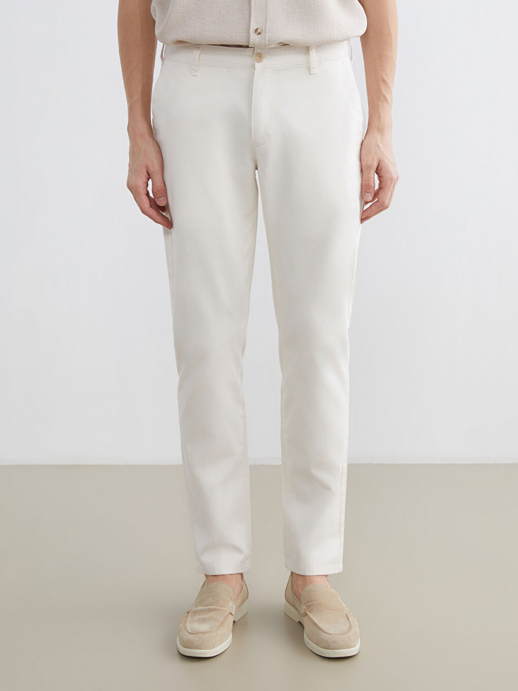 Ekru Standart Kalıp Erkek Chino Pantolon-1