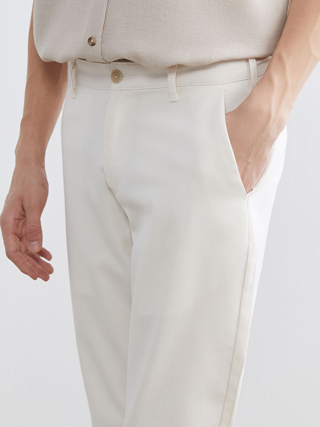 Ekru Standart Kalıp Erkek Chino Pantolon-2