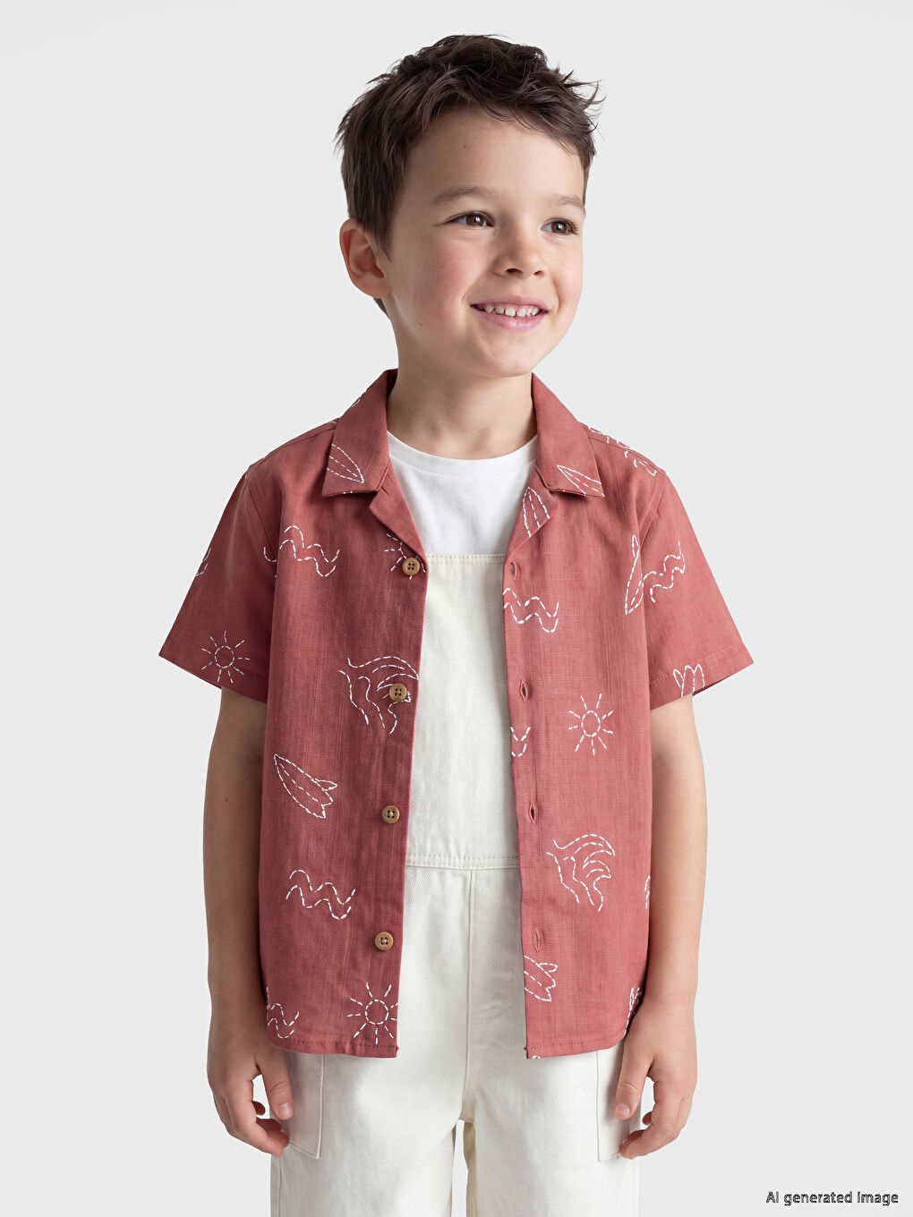 Kısa Kollu Baskılı Erkek Çocuk Gömlek