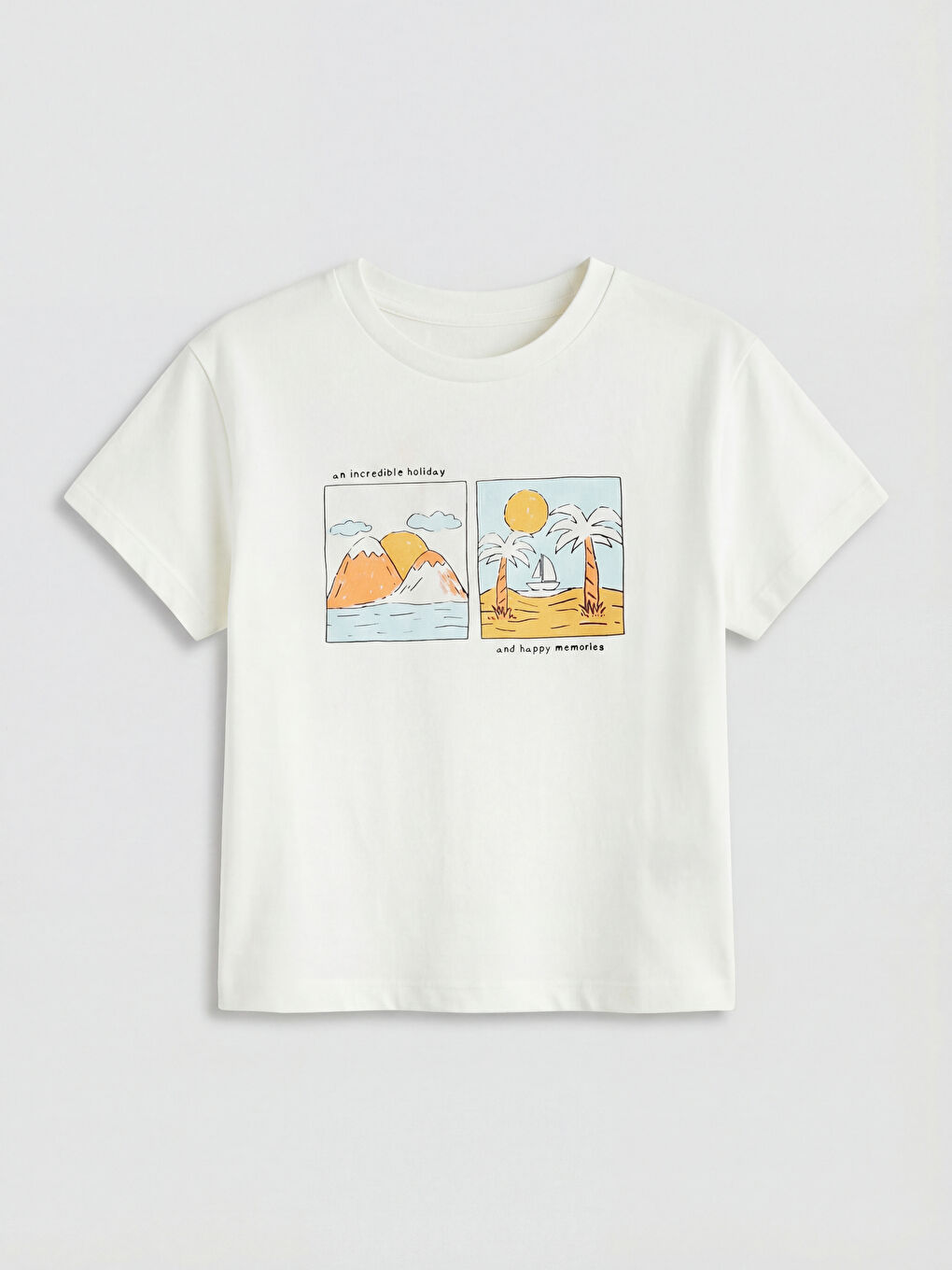 Ekru Bisiklet Yaka Baskılı Erkek Bebek Tişört