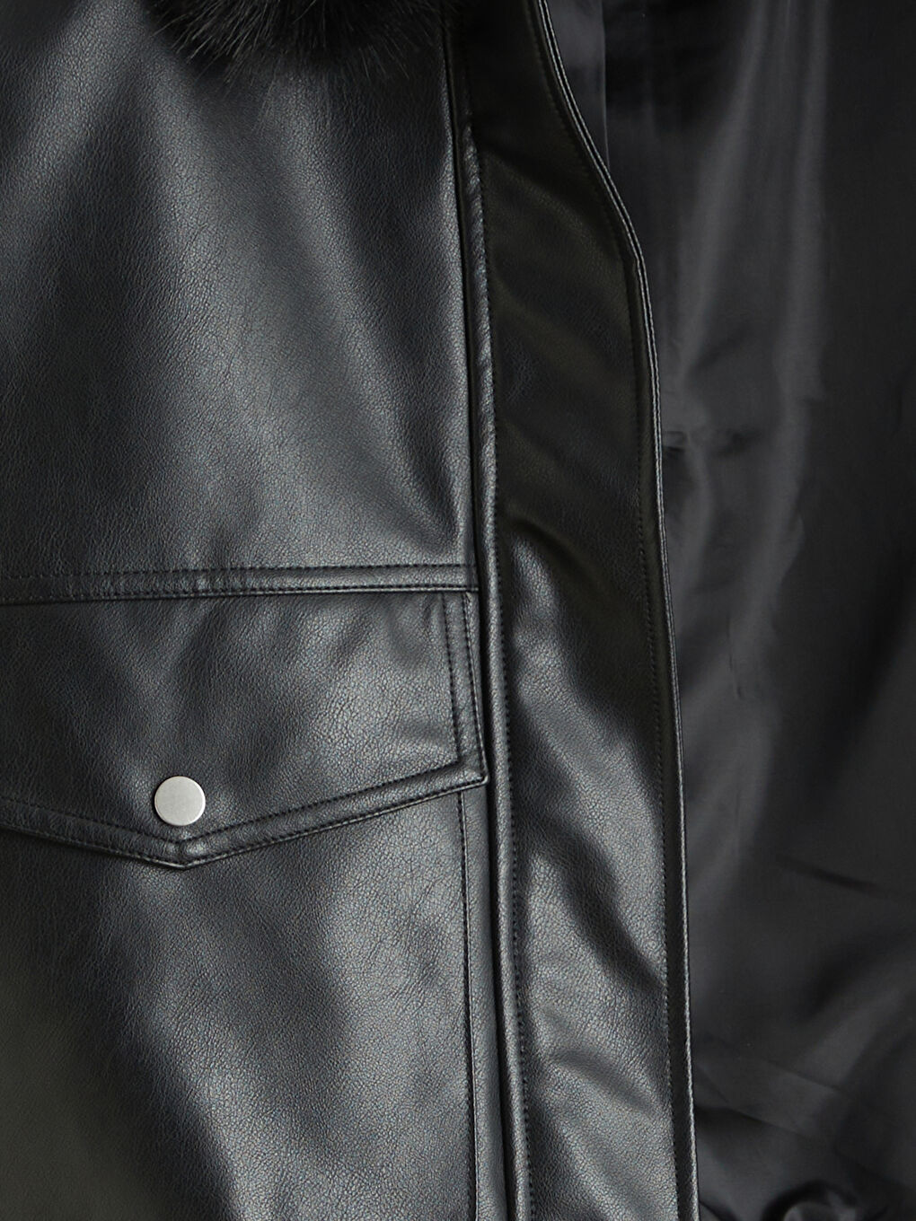 Fur Collar Women's Faux Leather Jacket-6