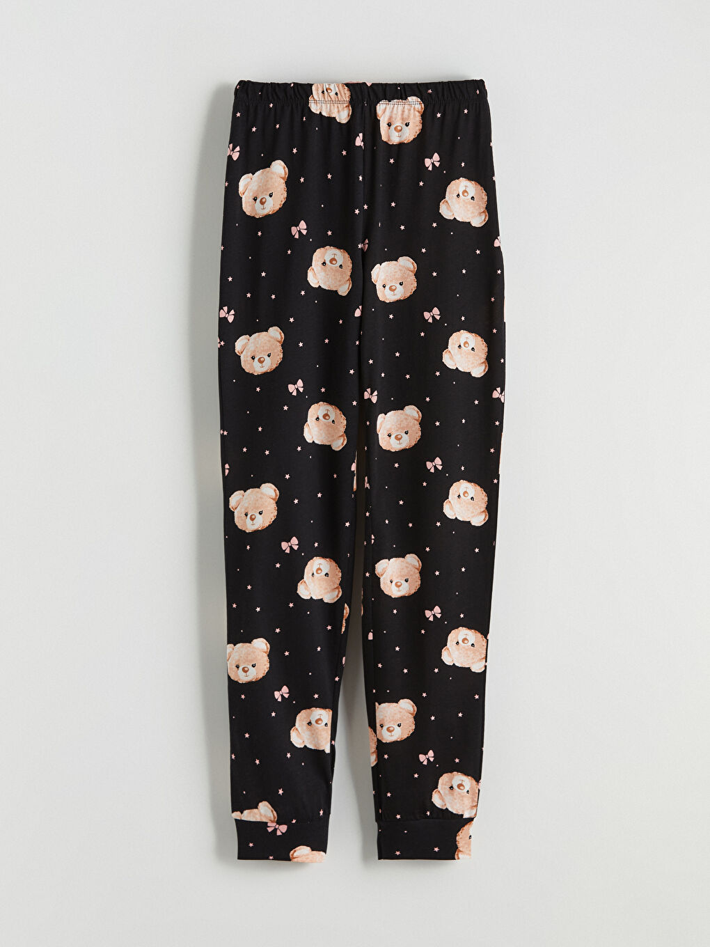 Siyah Bisiklet Yaka Ayı Baskılı Kadın Pijama Takımı-7