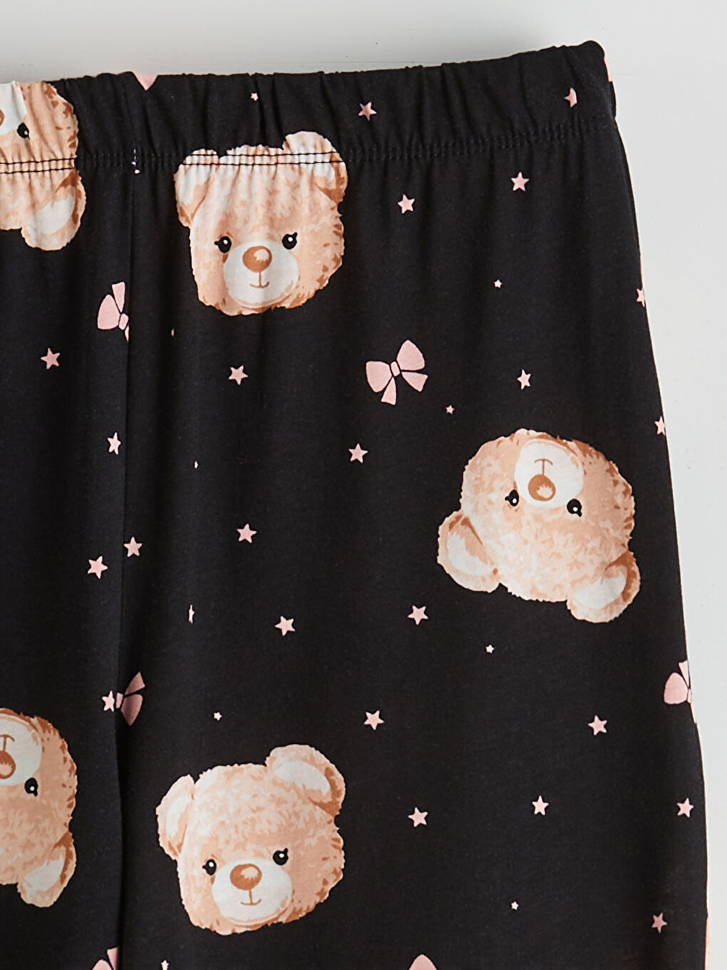 Siyah Bisiklet Yaka Ayı Baskılı Kadın Pijama Takımı-8