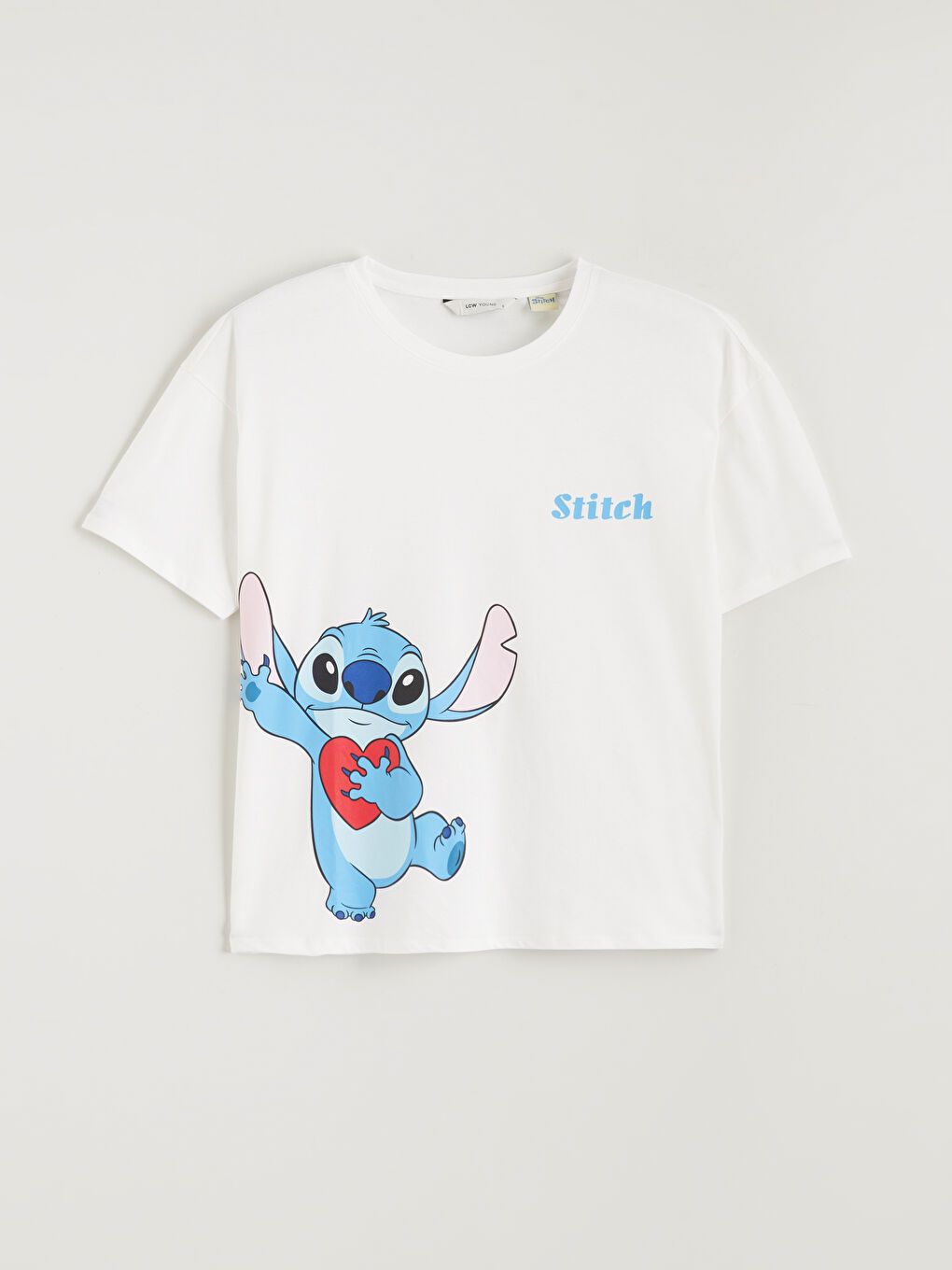 Ekru Bisiklet Yaka Stitch Baskılı Kadın Pijama Üstü